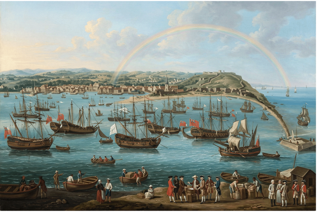 The port of Bridgetown in Barbados in 1750.