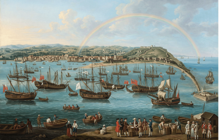 The port of Bridgetown in Barbados in 1750.