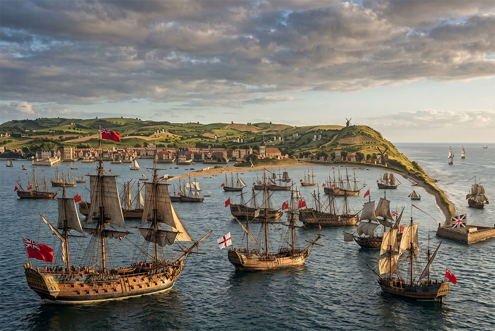 A recreation showing what the port of Bridgetown Barbados looked like in 1751.