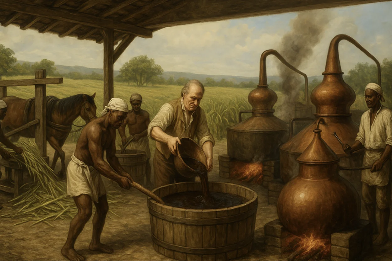 Rum barrels aging in a stone cellar in Barbados near George Washington House